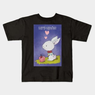 Happy Valentine with a cute rabbit thinking about his love Kids T-Shirt